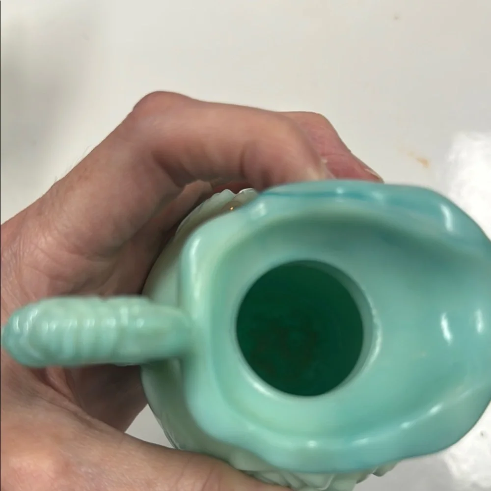2 Avon Green Accent Pitcher Vases with Rose Floral Design & 1 Stopper